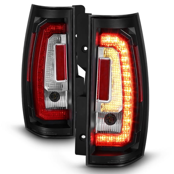 AKKON - For [C-Shape LED] 07-14 Chevy Suburban Tahoe Yukon Yukon XL Black Bezel Tail Lights Rear Brake Lamps Left Right Pair