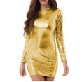 thumbnail image 5 of MSemis Womens Metallic Holographic Long Sleeve Slim Fit Dress Bodycon Party Dress Clubwear, 5 of 6