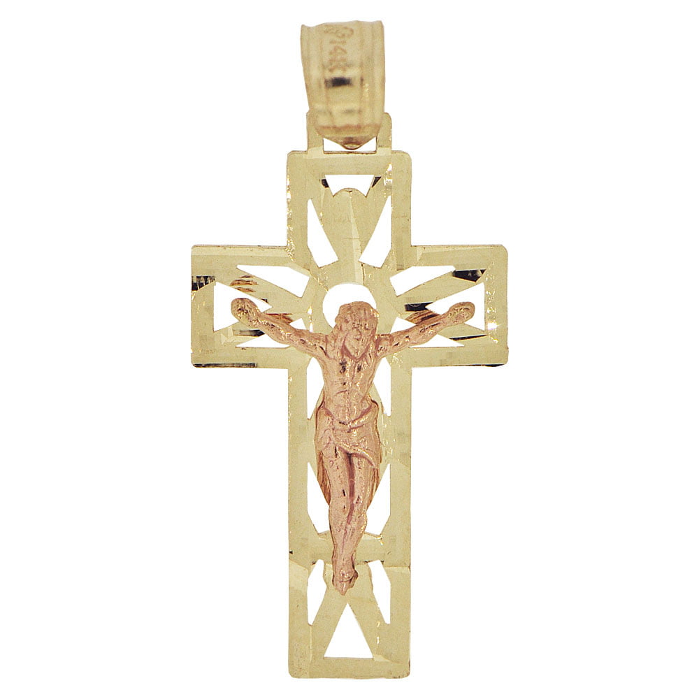 14k White Gold Small Simple Cross Crucifix Jesus Christ Pendant Religious Charm 14mm