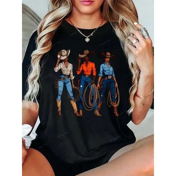Black African American Cowgirl Western Country Rodeo T-Shirt- Graphic Tees Festival Outfits Outfits For Women, Shirt Tops For Summer, Top De Mujer Women Summer Clothes