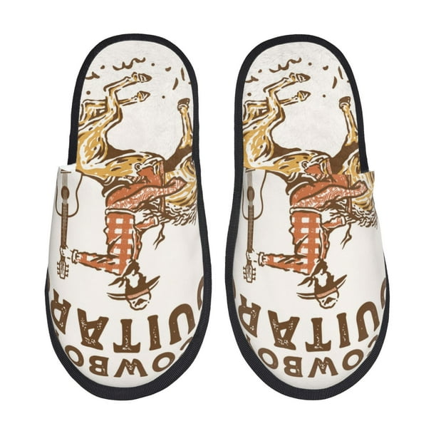 Fotbe Cowboy Rodeo Guitar Pantuflas Peludas para Mujer con Estampado, Zapatillas de Peluche, Zapatos de Invierno para Casa, Uso Interior y Exterior-Medium