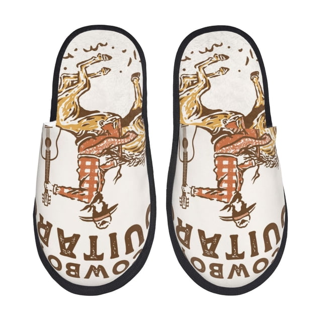 Fotbe Cowboy Rodeo Guitar Pantuflas Peludas para Mujer con Estampado, Zapatillas de Peluche, Zapatos de Invierno para Casa, Uso Interior y Exterior-Large