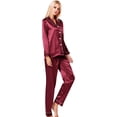 thumbnail image 4 of Womens Silk Satin Pajamas Loungewear Two-piece Sleepwear Button-Down Pj Set, 4 of 12