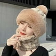 thumbnail image 2 of Women's Winter Hat with Built-in Scarf, Plush Lined Thickened Hood for Riding and E-Bike, Windproof Cold Proof Integrated Neck Warmer, All-in-One Winter Headwear for Women Gold, 2 of 2