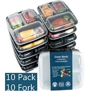[10 Pack]3 Compartment Meal Prep Food Storage Containers with Lids/BPA Free Bento Lunch Boxes/Divided Portion Control Container Plates-Microwave Dishwasher Safe Free Cutlery