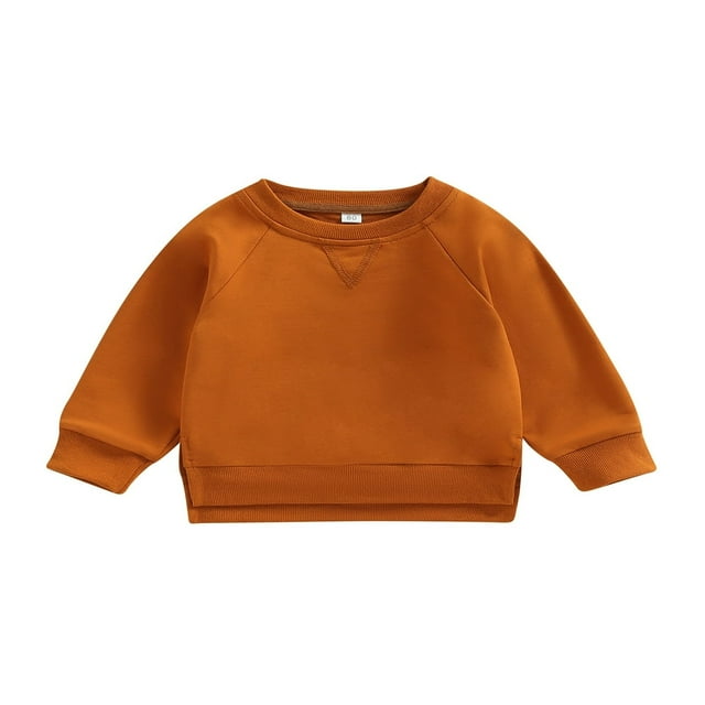 PENGXIANG Bébé Garçon Garçon Garçon Sweat-Shirt en Coton Solide Pull Col Rond à Manches Longues T-Shirt Tops Printemps Vêtements d'Automne Brun 2-3 Ans