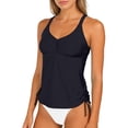 thumbnail image 6 of Racerback Tankini Swimsuit, Women's V-Neck Ruched Top with Side Drawstrings, Tummy 2-Piece Swimwear Black S, 6 of 6