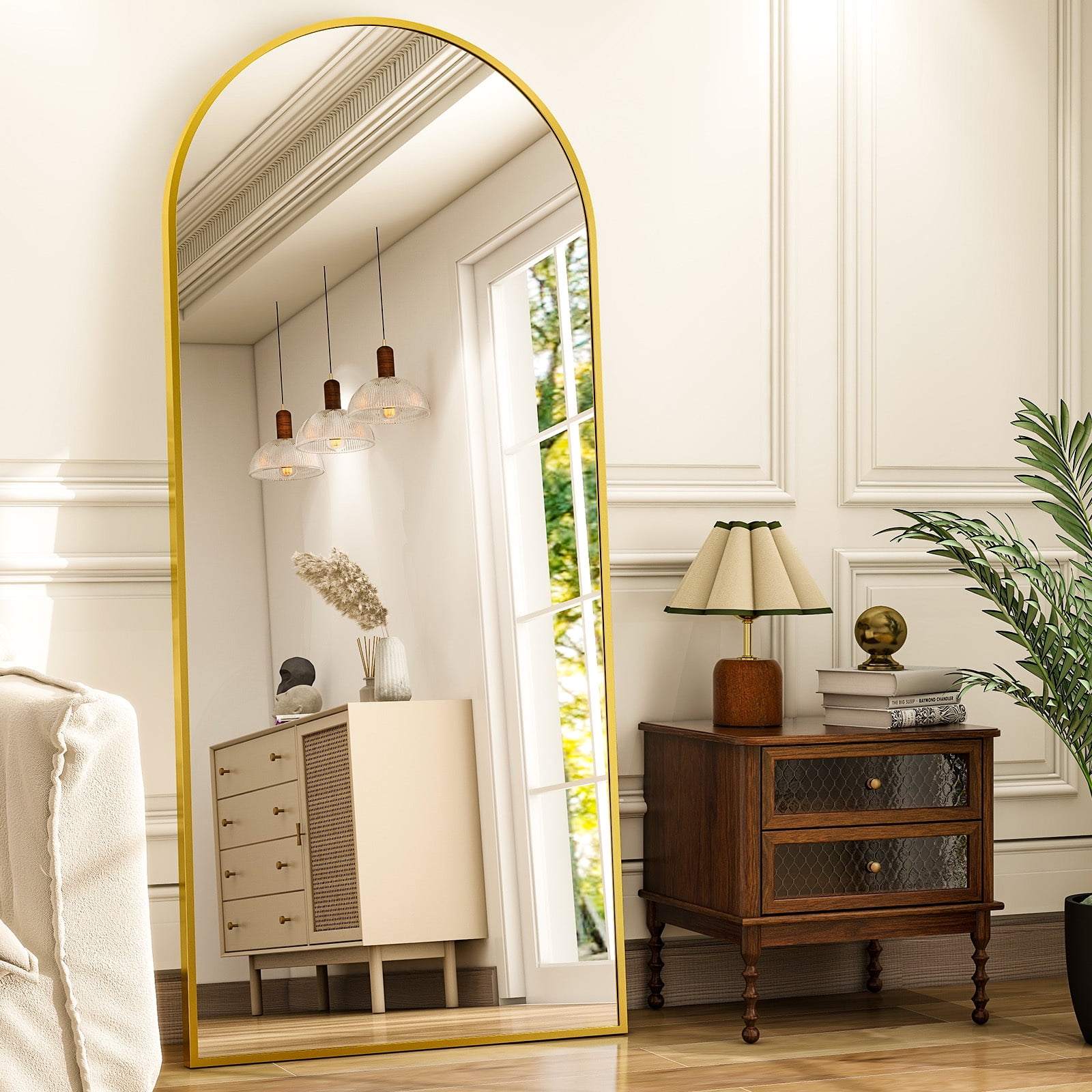 Anyrose 31x71 Full Length Mirror Arched Aluminum Alloy Framed Floor Mirror,Gold