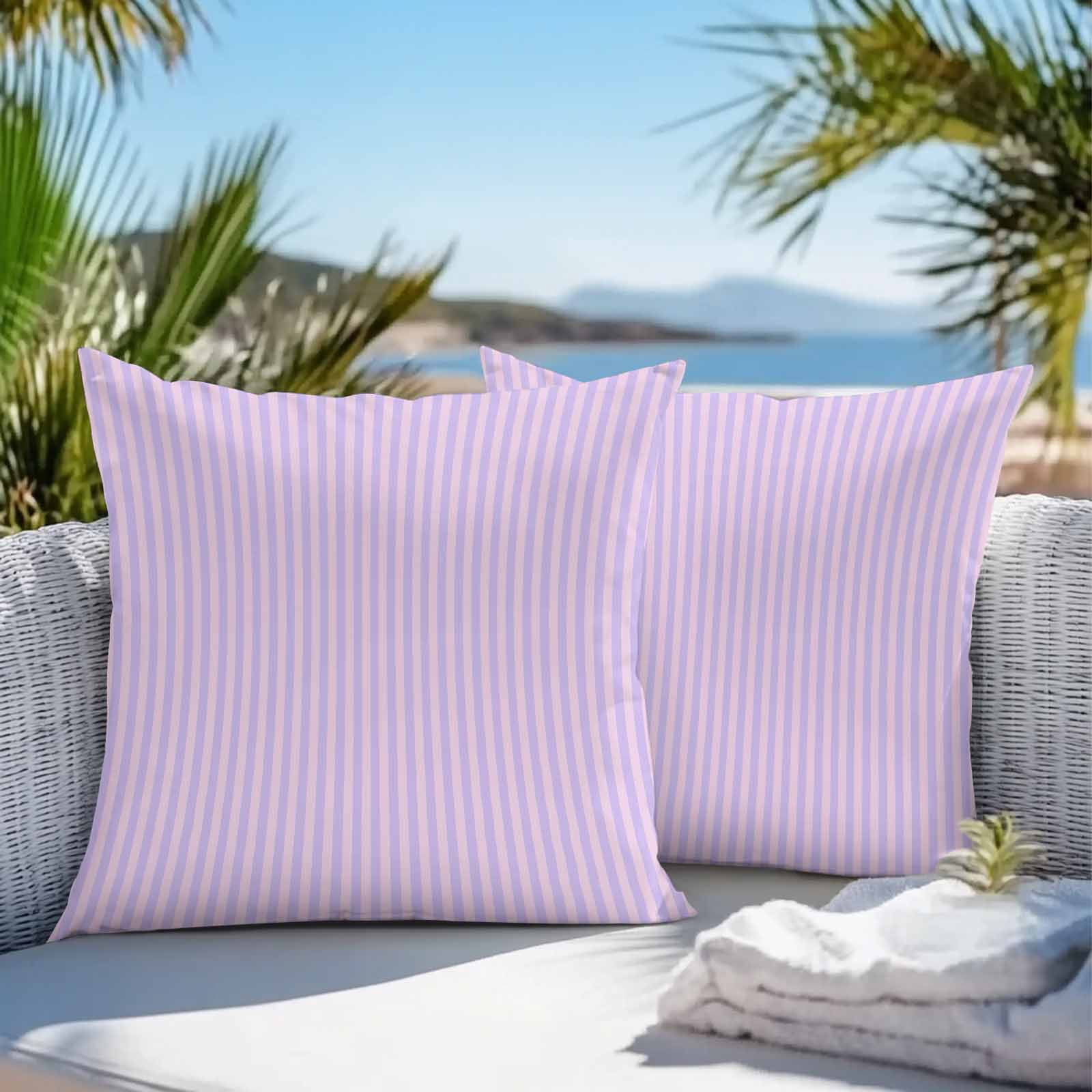 Purple Striped Outdoor Pillow Covers Set of 2 Simple Pink Stripes Modern Style Waterproof Throw Pillow Case Decorative Square Cushion Cover for Patio Couch Garden Balcony, 20"x20"