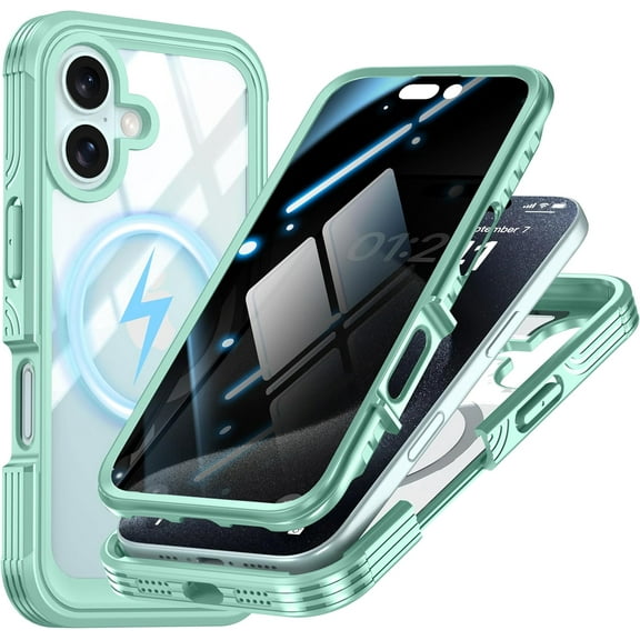 Magnetic Privacy Case for iPhone 16 [Military Grade Protection] [Compatible with MagSafe] Anti Peep Privacy Screen Tempered Glass Soft Edge Full Body Shockproof Anti Spy Mag-Safe Case Cover