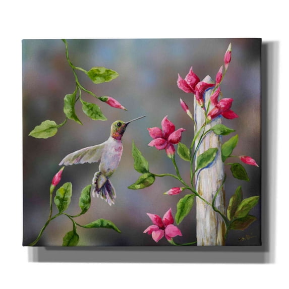 Epic Graffiti 'Hummingbird with Flowers' by Sarah Davis, Canvas Wall Art, 30"x26"