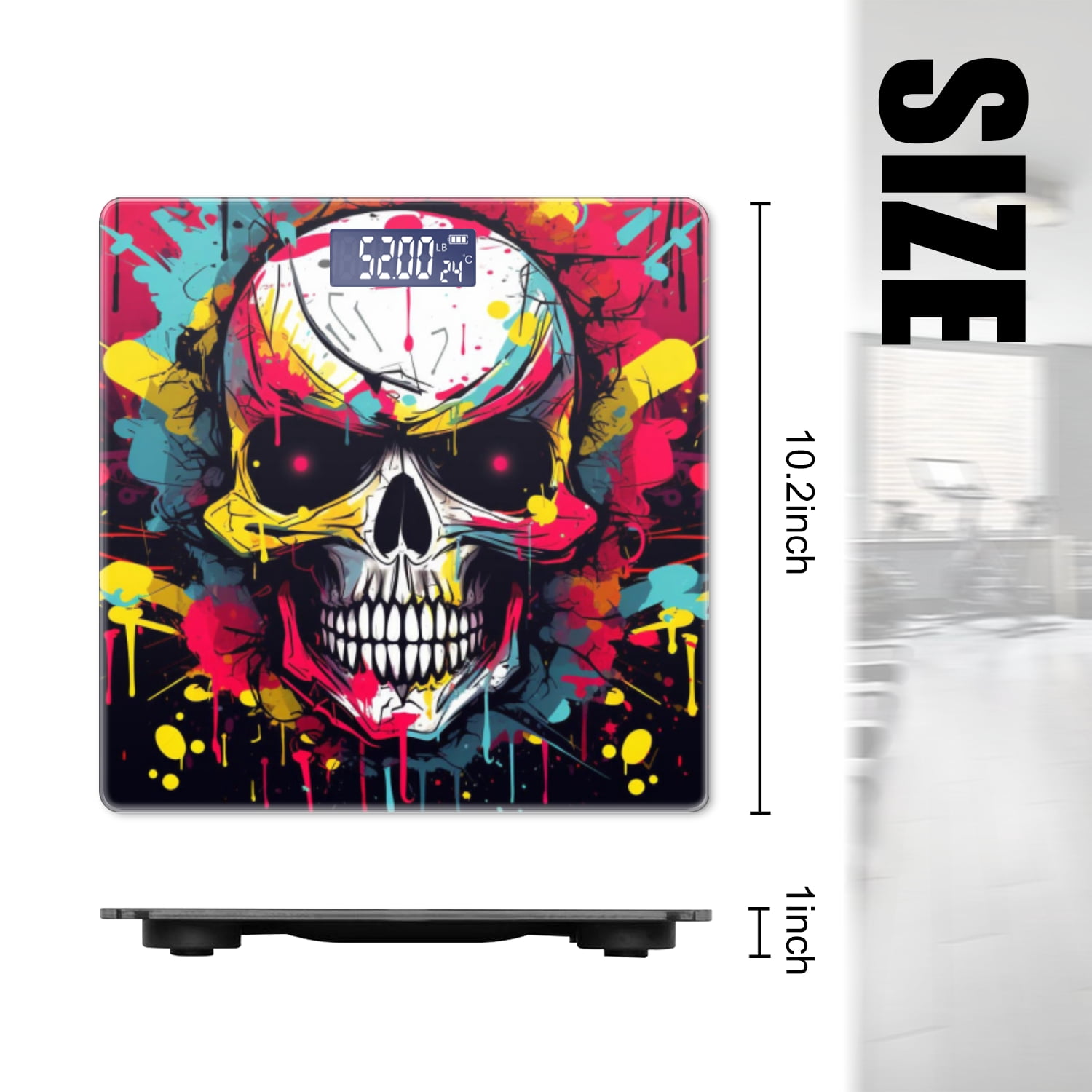 High Precision Body Weight Scale Smart Bathroom Scales with Large LCD Display(400lbs),Decorative for Bedroom-Vector Skull Colorful Graffiti Splashes In The Background