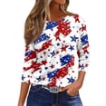 thumbnail image 2 of Sewkxo Tshirt Women Fashion Patriotic 4th Of July 3/4 Length Sleeve Round Neck Pullovers Shirt Spring Summer Baggy Fit Casual Tees,White M, 2 of 5