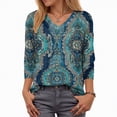 thumbnail image 4 of Towmus Womens Blouses Boho Floral Printed 3/4 Sleeve Shirts Business Work Shirt Dressy Casual Loose Tops, 4 of 5