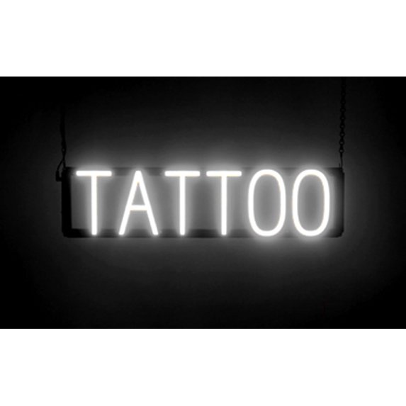 SpellBrite TATTOO LED Sign for Business. 24.1" x 6.3" White TATTOO Sign Has Neon Sign Look With Energy Efficient LED Light Source. Visible from 500+ Feet, 8 Animation Settings.