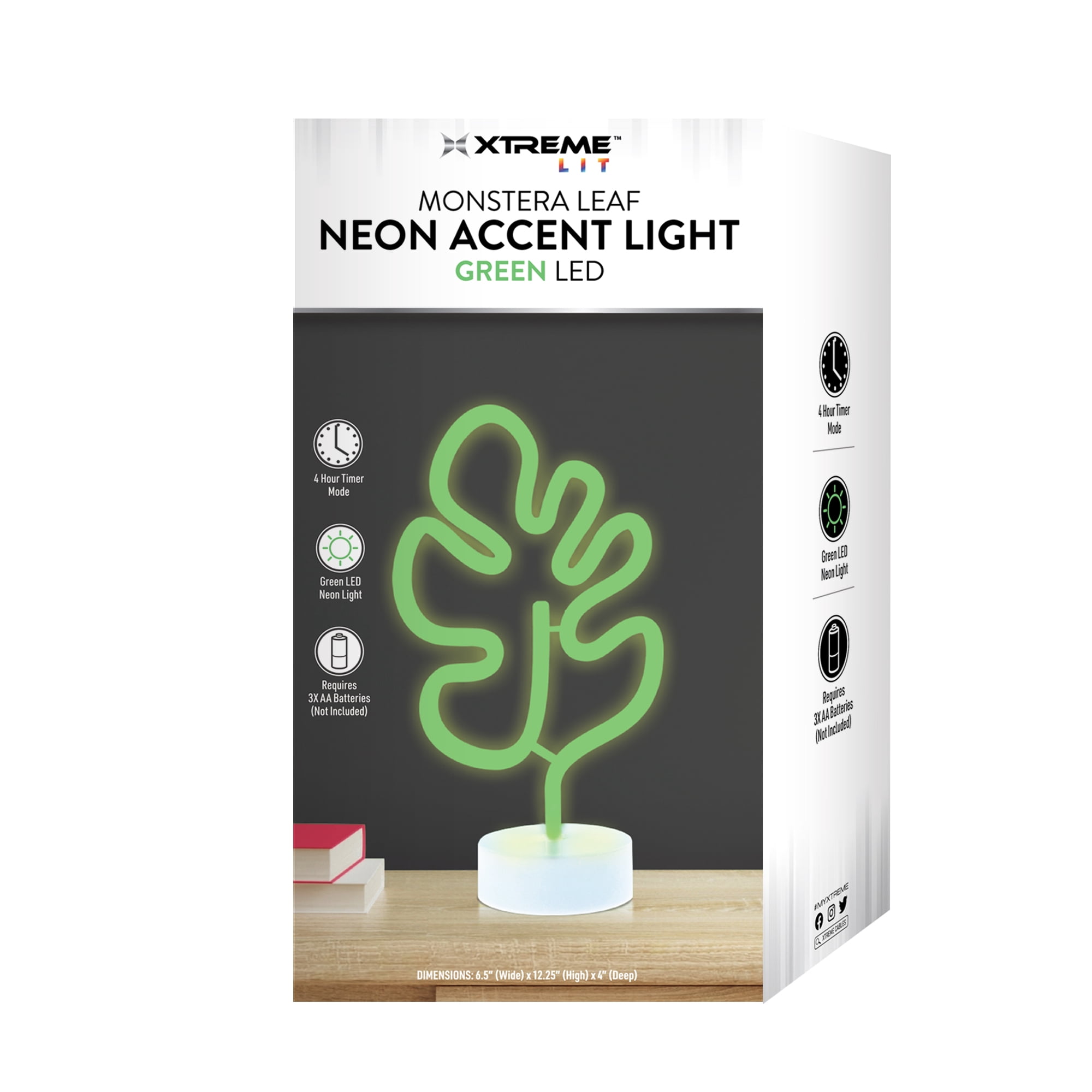 Xtreme Lit 6.5 x 12.25 Neon Monstera Leaf Lamp, Indoor Novelty Plastic Tabletop Sign