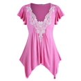 thumbnail image 1 of Plus Ver en contraste aleteo pañuelo de encaje de manga Hem camiseta Rosegal Camisetas tallas grandes, 1 of 5