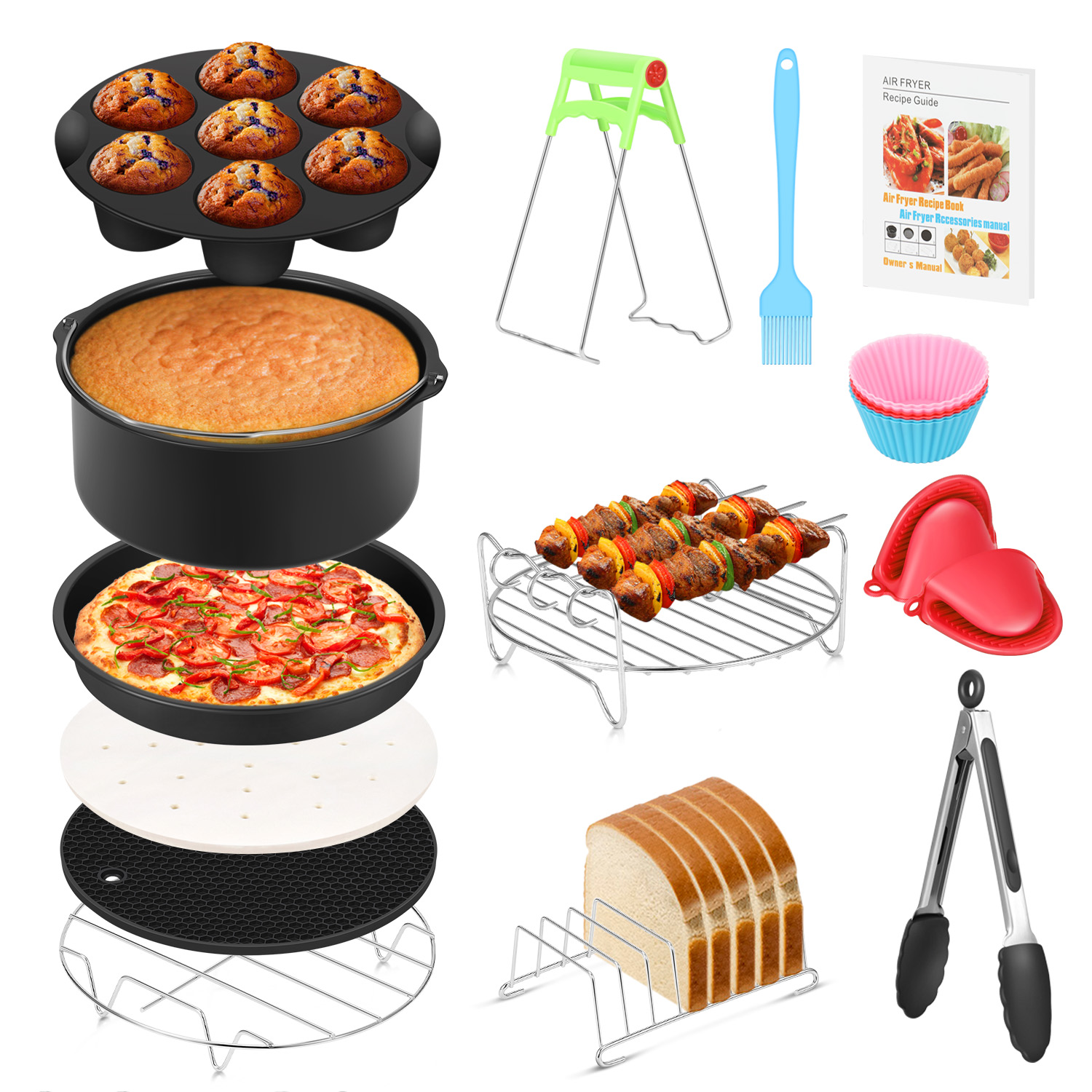 Fujampe Air Fryer Accessories - 8 Inch Cake Pan Set of 14 Pcs Compatible  for Ninja Foodi Cosori instant Pot,Gowise, Fit 4, 4.2, 5, 5.5, 5.8 QT, 6QT