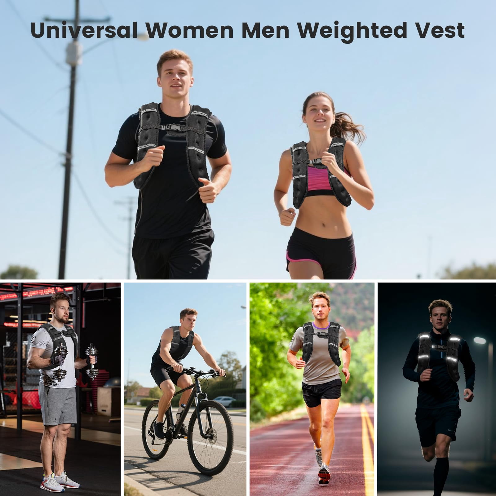 Weighted Vest Black 8 Lbs Adjustable Chest Size Strength Training Running Jogging