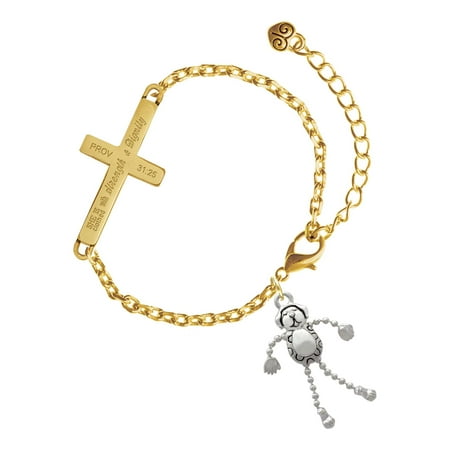 Delight Jewelry Silver-tone Dog with 4 Dangle legs - Gold Tone Proverbs 31:25 She is Clothed with Strength and Dignity Engraved Cross Charm Bracelet, 6.5+1.5" Extender