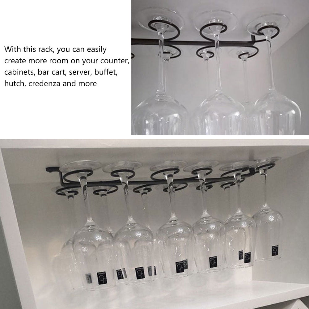 Black Metal Wire Under Cabinet Wine Glass Stemware Organizer Rack – MyGift