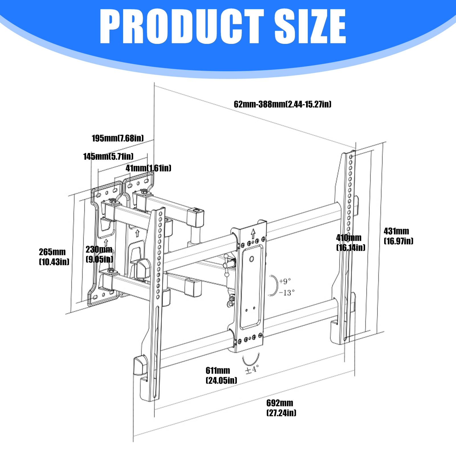 Heavy Duty Corner TVs Wall Mount Rotation 99lbs Capacity Wide Compatibility Telescopic Holder Stand For Large Screens