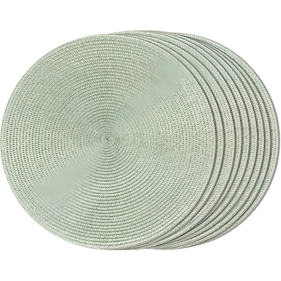 ACDANC Round Braided Placemats Set of 8 Place Mats for Dining Table Woven Washable Non Table Mats 15 Inch Sage Green Placemats(Fog Green 8Pcs)