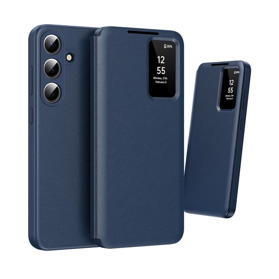For Samsung Galaxy S26 Luxury Case with Smart View Window, Premium PU Leather Wallet Flip Case with Hidden Card Slot, Full Body Shockproof Protective Cover Slim Fit Folio Case,Blue