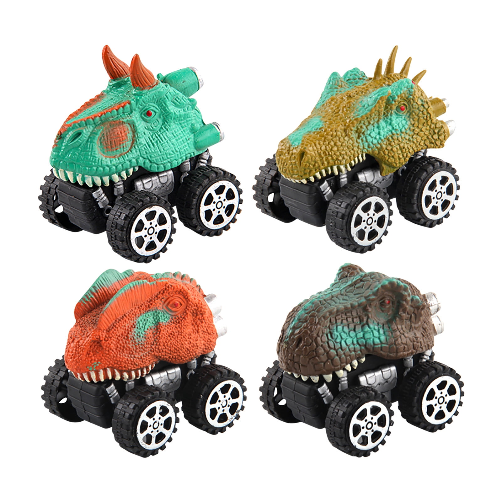 Guzom Play Vehicles & Toy Cars- Kids Cartoon Dinosaur Pull Back Car 4WD  Stunt Competitive Dinosaur Car 4PC 