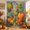 Green, Blue, variant on Orange Pumpkins Fall Shower Curtain, Waterproof Shower Curtains for Bathroom, Botanical Thanksgiving Blue Ombre Washable Fabric Bathtub Curtain Set Bath Decor with 12 Hooks 48"x72"