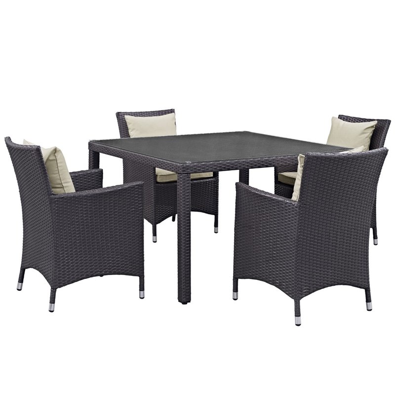 Hawthorne Collection 5 Piece Patio Dining Set in Espresso and Beige