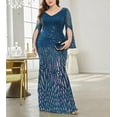 thumbnail image 2 of Womens Mermaid Plus Size V Neck Sequin Evening Dress Long Sleeves Mother of The Bride Gowns Royal Blue, 2 of 7