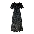 thumbnail image 7 of Penkiiy Women's Summer Casual Short Sleeve Crewneck Shiny Print Dress Casual Flowy Tiered Maxi Beach Dress With Pockets 2XL Black, 7 of 7