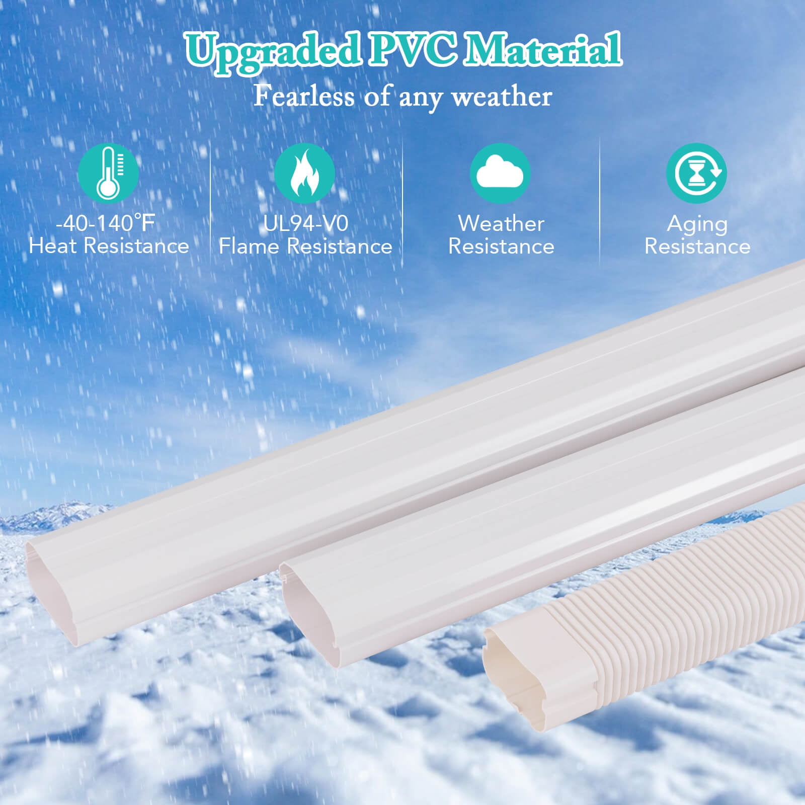 Costway 4" PVC Decorative Mini Split Line Set Cover with Flexible Duct & Straight Duct
