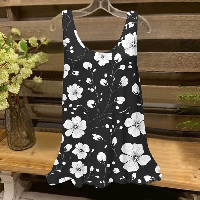 Clearance Staron Womens Summer Tops Loose Fit Sleeveless Basic Blouses Spring Summer Boho Floral Round Neck Flowy Trendy Casual Soft Tank Tops