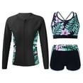 thumbnail image 1 of Xnihocha Kids Girls 3pcs Sports Workout Suit Swimsuit Sun Protection UPF 50+ Rash Guard Sets Zipper Lily 10, 1 of 7