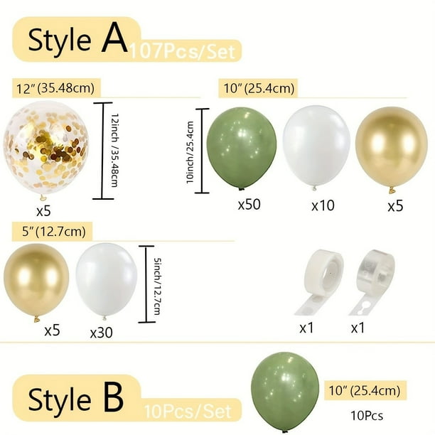 10/107pcs, Sage Green Balloons Garland Arch Kit, Golden Confetti Balloons Sage Green Balloons And Golden Metallic Chrome Latex Balloons Set For Baby Shower Bridal Shower Wedding Birthday Decoration, B