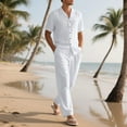 thumbnail image 2 of FRSASU Men’s 2 Piece Cotton Linen Outfit Summer Beach Short Sleeve Button Down Shirt and Pants Set White, 2 of 5