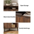 thumbnail image 4 of Fluted Corner Cabinet with Storage, Modern Floor Cabinets with Adjustable Shelf & Metal Legs Wooden Narrow Cabinet Organizer for Living Room Kitchen, Brown, 4 of 13