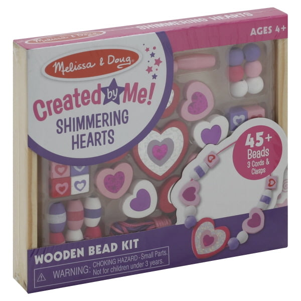 Melissa And Doug Shimmering Hearts Wooden Bead Set 45 Beads And 3 Laces
