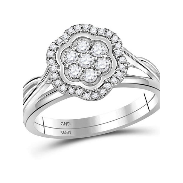 Shirin Diamond Jewelry - 10kt White Gold Womens Round Diamond Flower