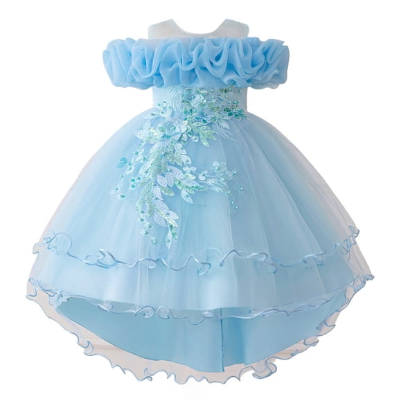 Ruyang Dresses for Teen Girls Flowy Embroidery Cold Shoulder Multi Layered Tulle Tutu Dresses Summer Princess Birthday Party Dresses