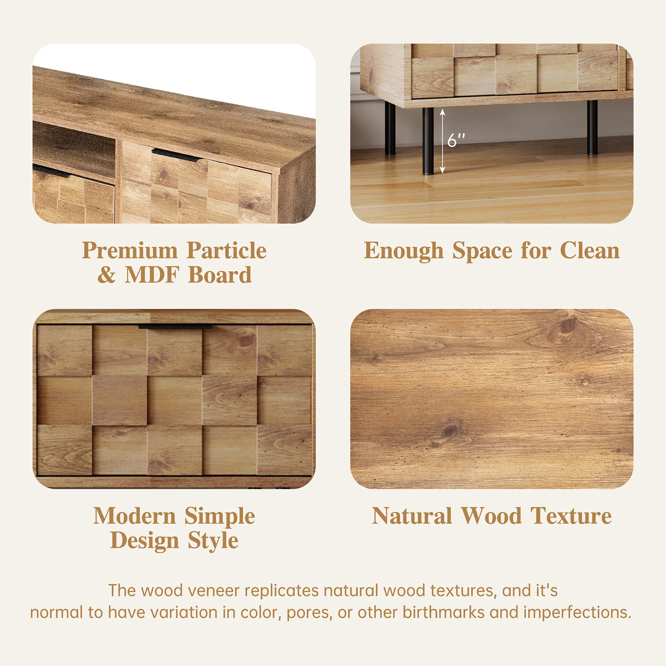 Noble House TV Stand for TVs up to 85 Inch with 2 Drawers and Storage Cabinets, Natural