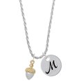 thumbnail image 1 of Delight Jewelry Two-tone Small Acorn with Crystals Silvertone Script Initial Disc - M - Charm Necklace, 20"+3", 1 of 4