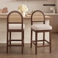 thumbnail image 2 of Hawsaiy Farmhouse Rattan Counter Height Bar Stools Set of 2, Chenille Upholstered Kitchen Island Chairs with Solid Wood Frame, Walnut, 2 of 8