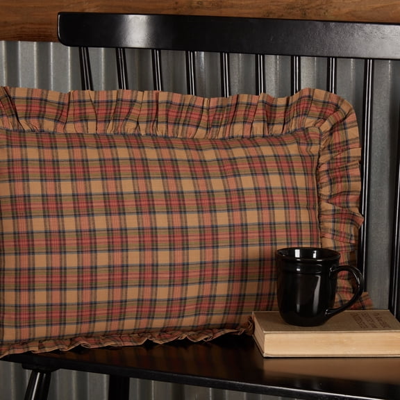 VHC Brands Crosswoods Plaid Cotton Primitive Bedding 22x14 Filled Pillow, Natural Tan