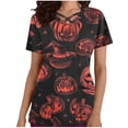 thumbnail image 1 of Tops Cortos para las Mujeres, Halloween Impreso en Cuello en V con Bolsillo, Moda Casual Manga Corta, 1 of 5