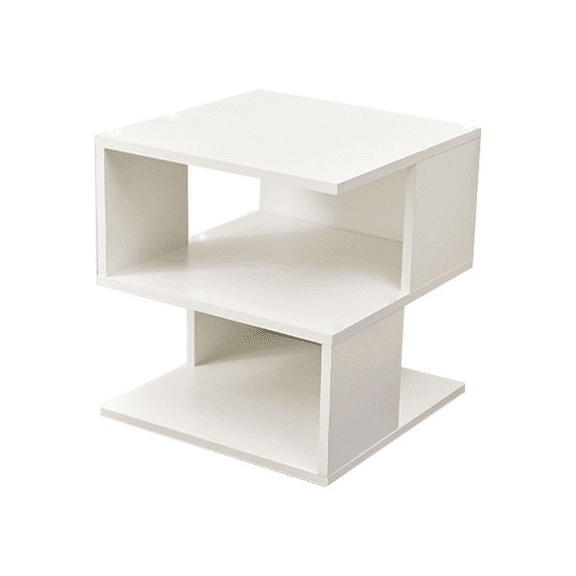 Lisonu Modern Cube End Table, 2-Tier Square Side Table and Small Bookshelf, Minimalist Nightstand for Bedroom, White