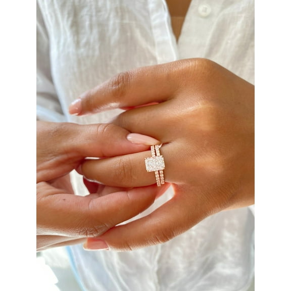 Forever Jewels 2.50Ct Radiant Cut Moissanite Womens Bridal Engagement Ring Set 14K Rose Gold Plated