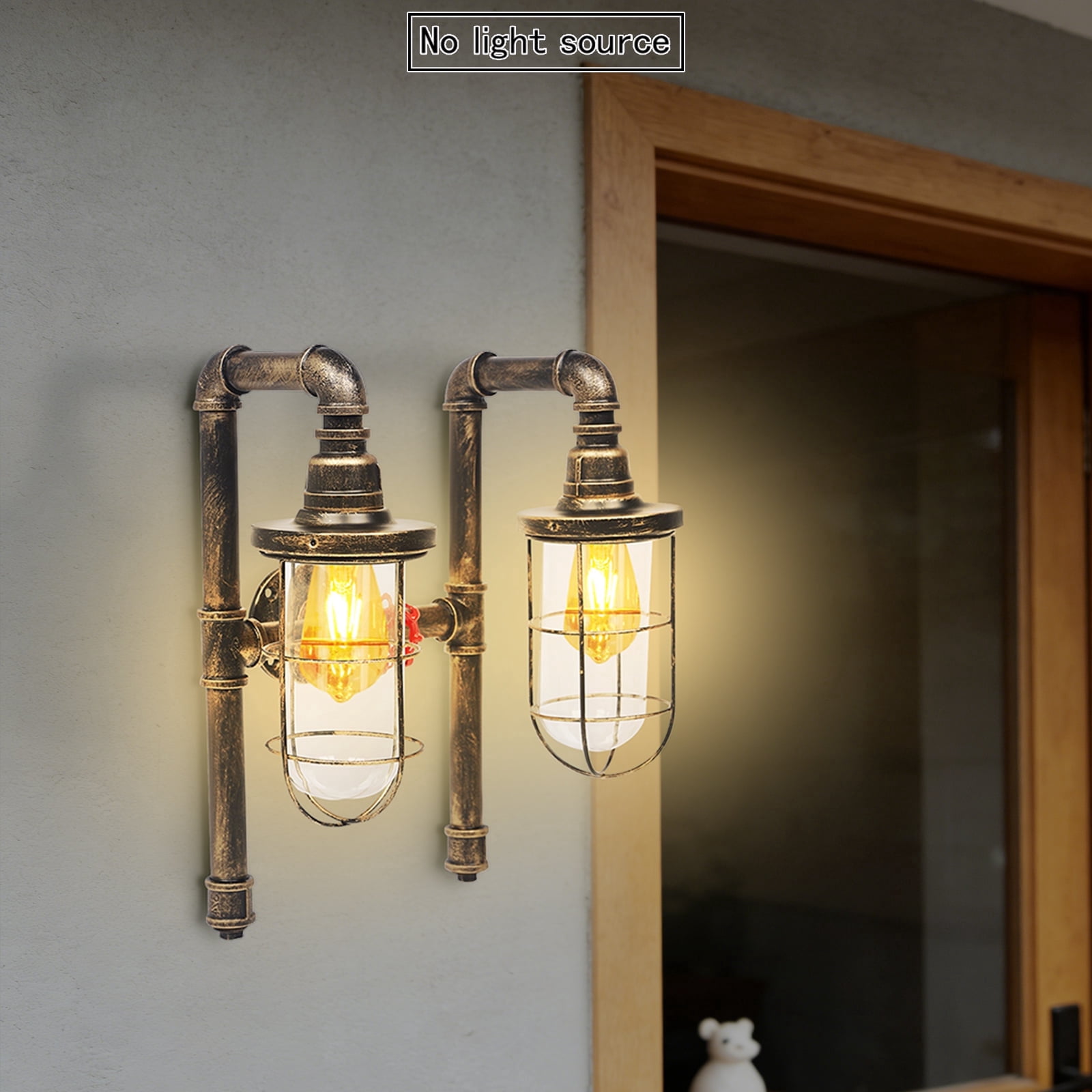 MIYIOKON Double-head Wall Sconce Light, 2-Light Retro Wall Lamp, Vintage Water Pipe Wall Lamp Light Fixture